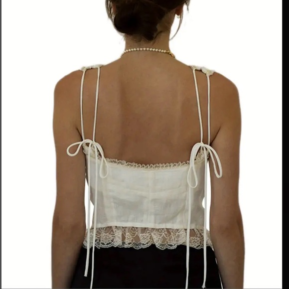 Anthropologie Cream Lace Trim Blouse - Picture 2 of 6